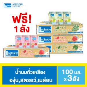 แลคตาซอย ซอยโย่ องุ่น,สตรอว์,เมล่อน 100 มล. 3 ลัง แถม สตรอว์ 100 มล. 1 ลัง (หมดอายุเดือน 10/26 - 11/26)